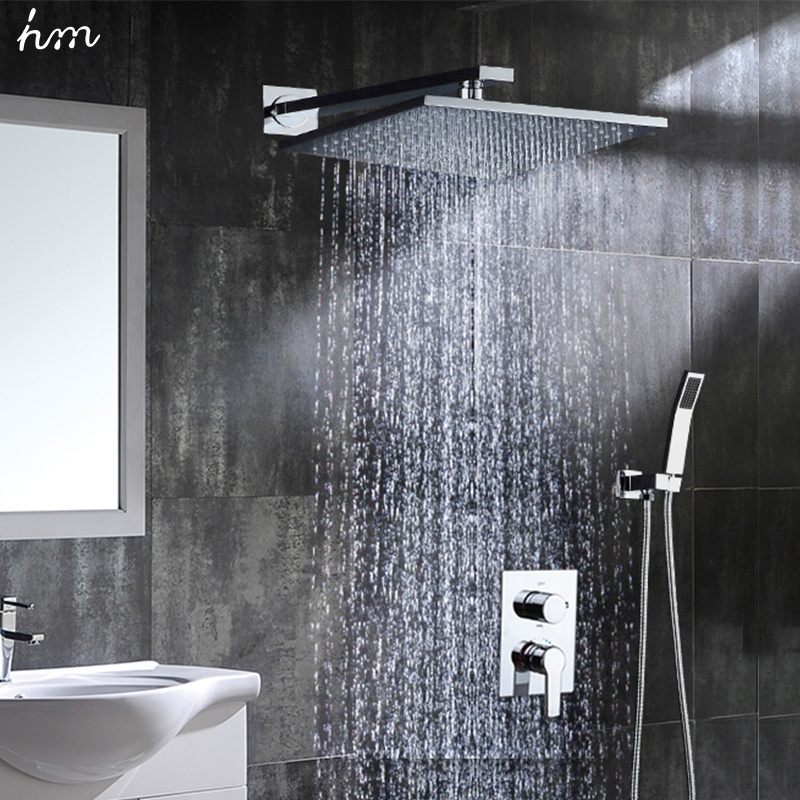 Modern Hot and Cold 10 inch Bathroom Rain Shower Mixer Set Water Saving Shower System Square rainfall shower