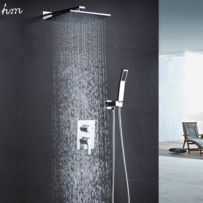 Modern Hot and Cold 10 inch Bathroom Rain Shower Mixer Set Water Saving Shower System Square rainfall shower