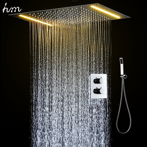 Bathroom LED Shower Faucet Kit 304 Stainless Steel Mirror Finished Rainfall Rain Shower Head Set With Thermostatic mixer Valve