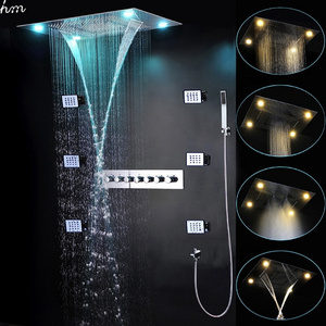 Luxury Bathroom Rainfall Shower Heads Ceiling Waterfall SPA mist LED Shower panel 6 Ways Thermostatic  Shower Diverter Faucets