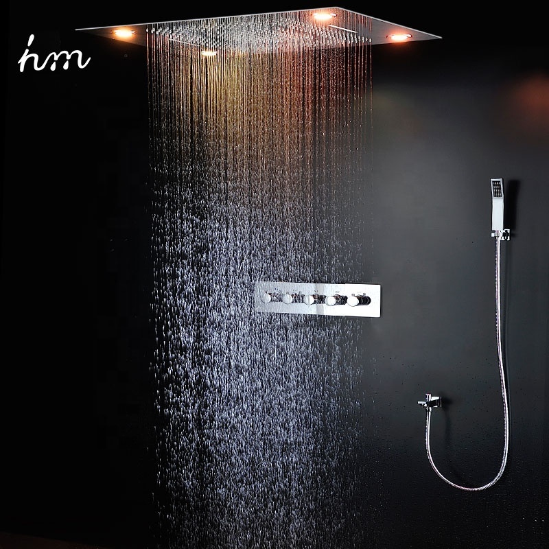 Thermostatic 4 Ways Shower Sets LED Dual Rain , Waterfall Massage Shower Head High Flow Diverter Valve