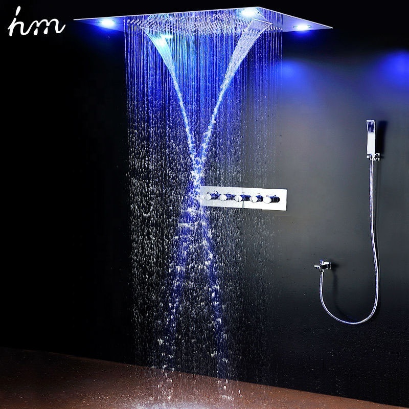 Thermostatic 4 Ways Shower Sets LED Dual Rain , Waterfall Massage Shower Head High Flow Diverter Valve