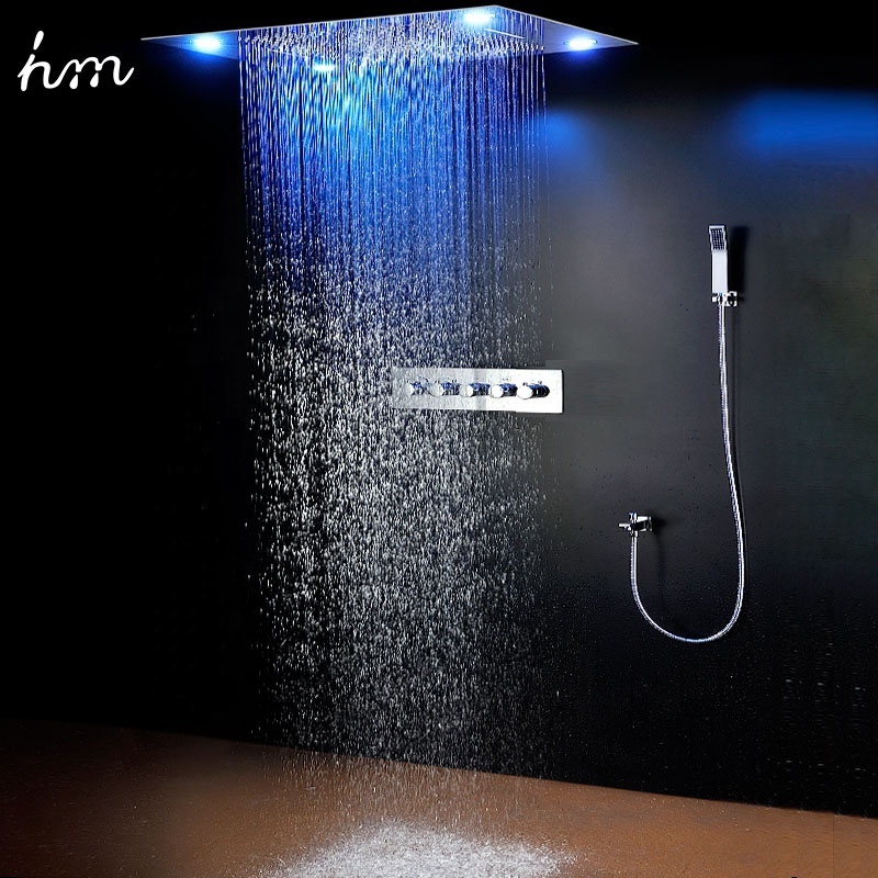 Thermostatic 4 Ways Shower Sets LED Dual Rain , Waterfall Massage Shower Head High Flow Diverter Valve