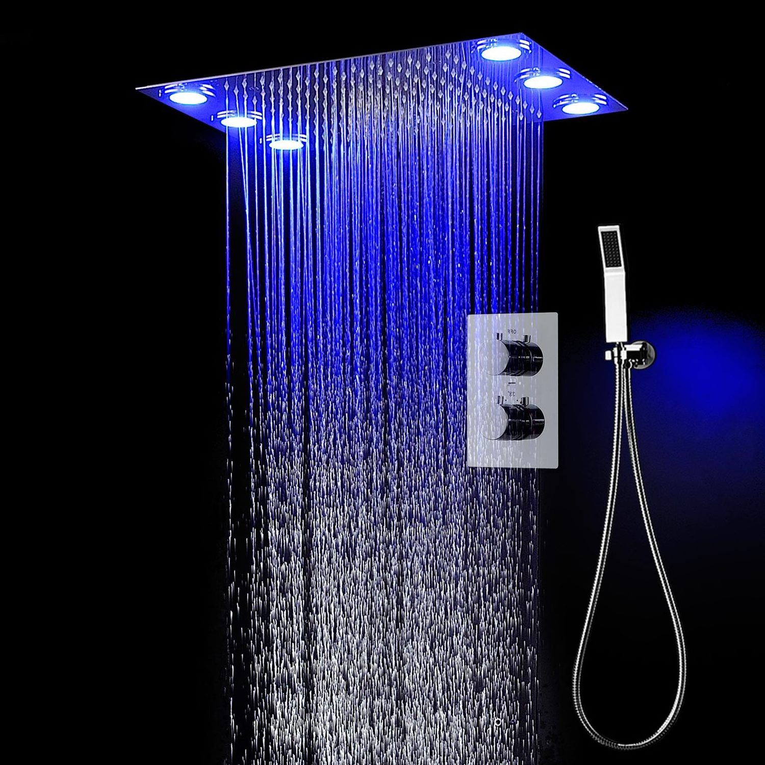 Rain Shower System remote control multicolor change LED Thermostatic Diverter Valve