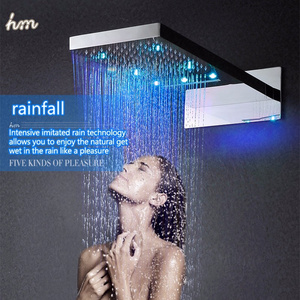 Luxury Bathroom Accessories Thermostatic Shower Sets Shower Water Mixer Tap LED Light Rainfall Waterfall And Both Shower Panel T