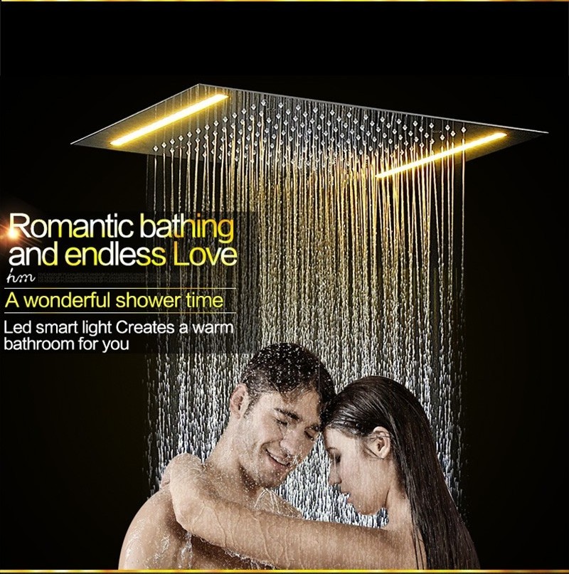 Luxury Rain LED Shower Set 360 x 500MM Embedded Ceiling Shower Faucet 3 Way Body Spray thermostatic Shower mixer