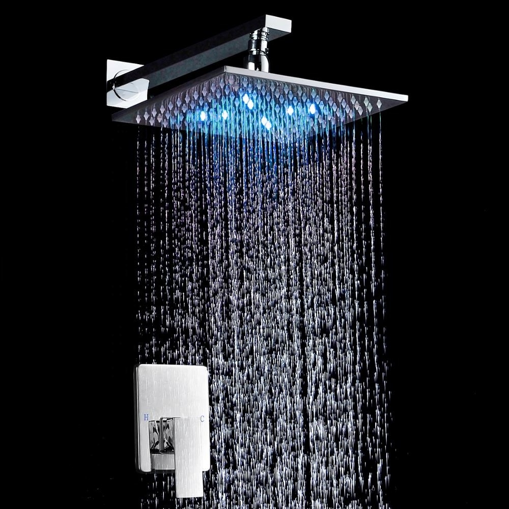 Bathroom Accessories Shower Kit 10 Inch Squate Rainfall LED Shower Head Faucet Hot And Cold Valve With Embedded Box