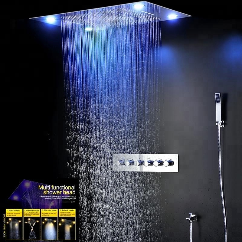 Modern Luxury Shower System Spa Mist Waterfall Bath Thermostatic Faucets Shower Electric Led Recessed Rain Set