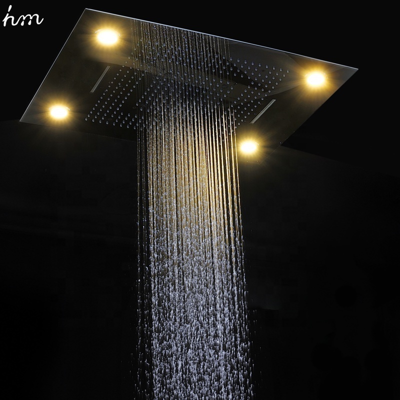 Modern Luxury Shower System Spa Mist Waterfall Bath Thermostatic Faucets Shower Electric Led Recessed Rain Set