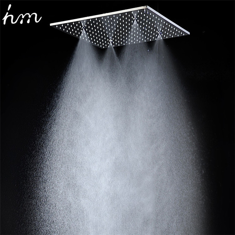 hm Bathroom 304 stainless steel led lighting square ceiling rainfall mist shower head sets system