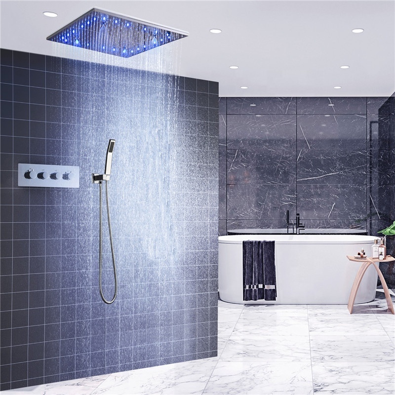 Bathroom Accessories LED Shower Panel 20 Inch Thermostatic shower Faucets Ceiling SPA Misty Rainfall Shower Head Set