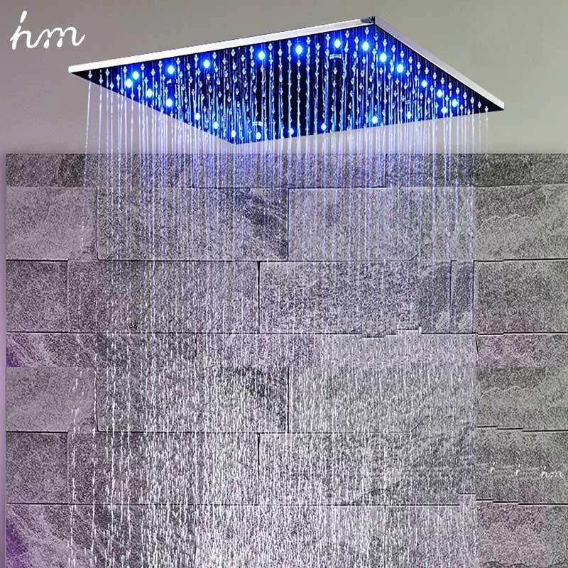 hm bathroom shower with led light stainless steel 24 inches large square rain shower head led