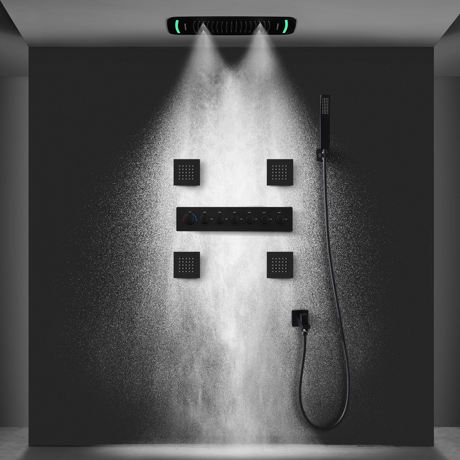 Modern bathroom 6 function smart shower head rainfall waterfall led shower set with body spray jets