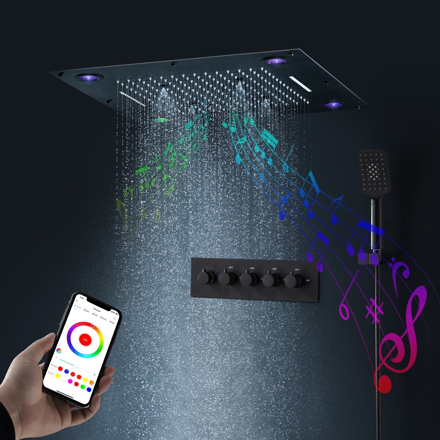 24 Inches Large Phone Music showerhead Colorful LED Multi function Shower Head Set Bathroom Playing Music Shower Faucet