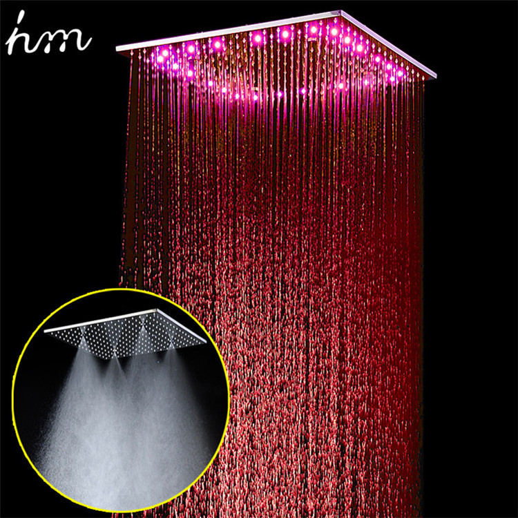 hm Bathroom 304 stainless steel led lighting square ceiling rainfall mist shower head sets system