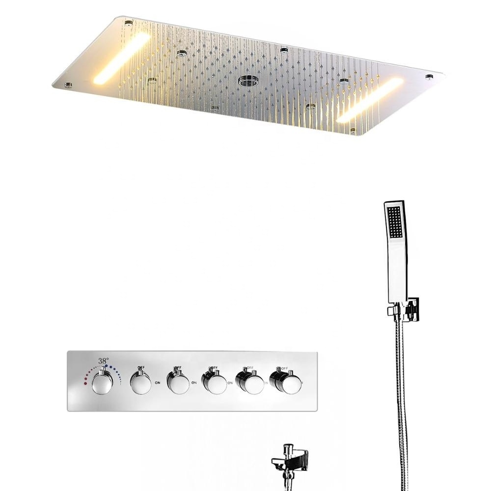 Bath Shower Set Large Size LED Rainfall Waterfall Mist Dust Shower Panel Thermostatic Valve Shower Panel Faucet