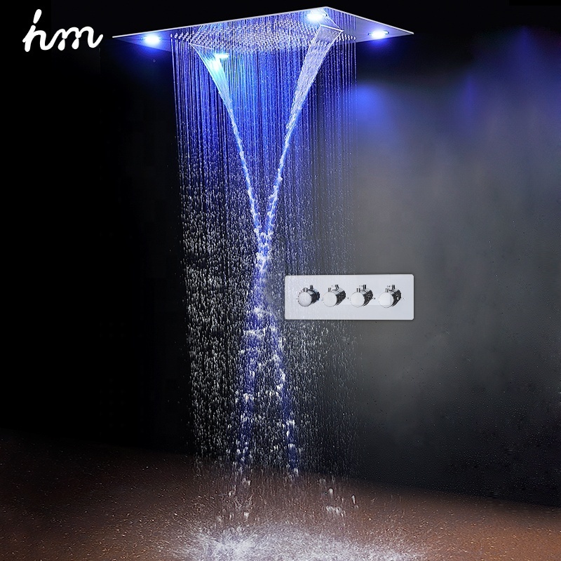 Bathroom Led Shower head Recessed Ceiling Mounted Rainfall Shower Set