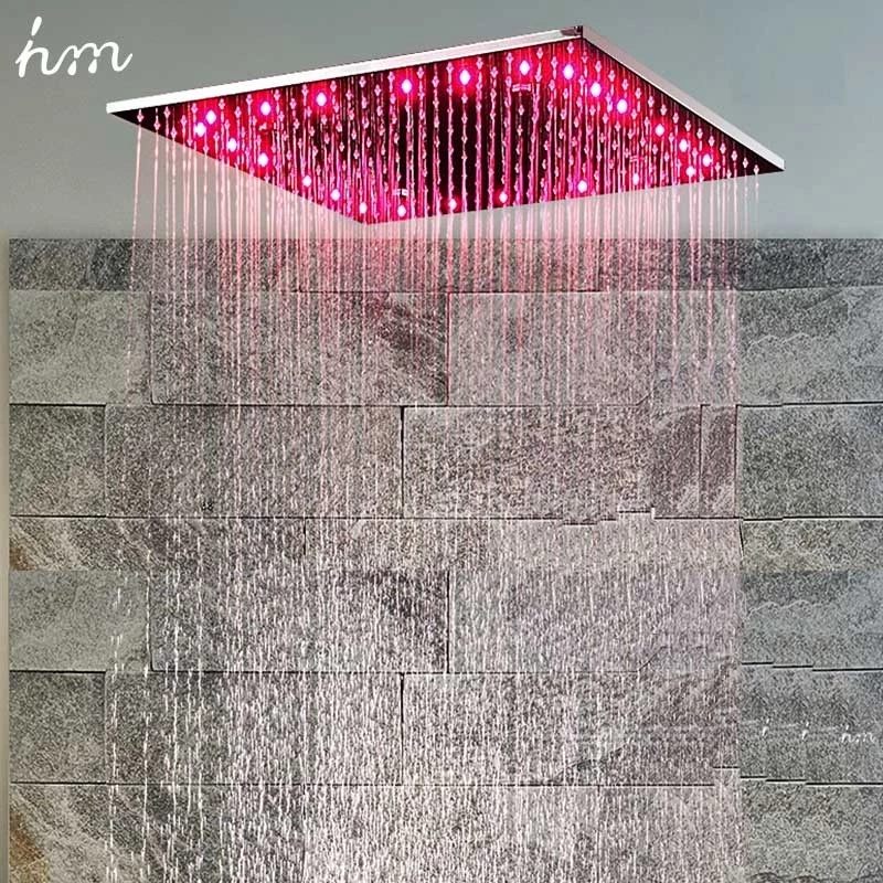 hm bathroom shower with led light stainless steel 24 inches large square rain shower head led