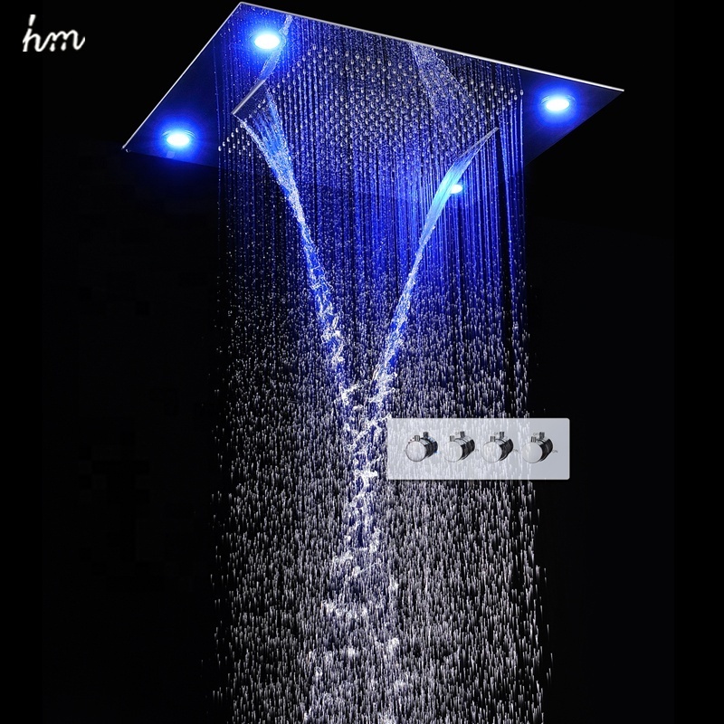 hm 24 Inches Large Led Light Recessed Bathroom Ceiling Mount Rainfall Overhead S Hot Cold Waterfall 4 Function Shower Head Set