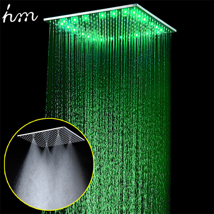 hm Bathroom 304 stainless steel led lighting square ceiling rainfall mist shower head sets system