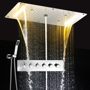 2023 New Design LED Shower Head Rainfall Waterfall Mist Spray Bath Set Thermostatic Shower Mixer Faucet