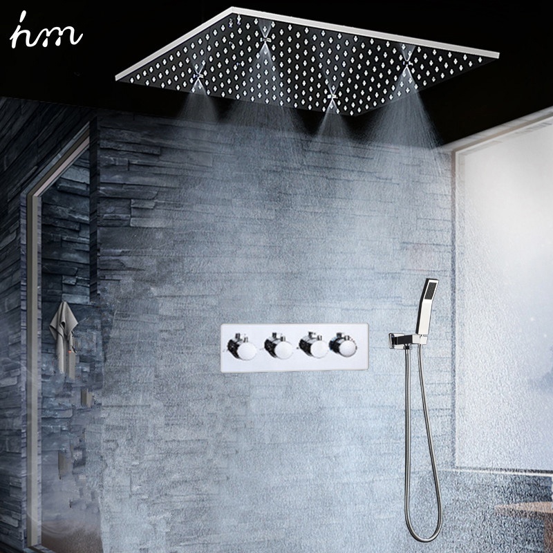 Bathroom Accessories LED Shower Panel 20 Inch Thermostatic shower Faucets Ceiling SPA Misty Rainfall Shower Head Set