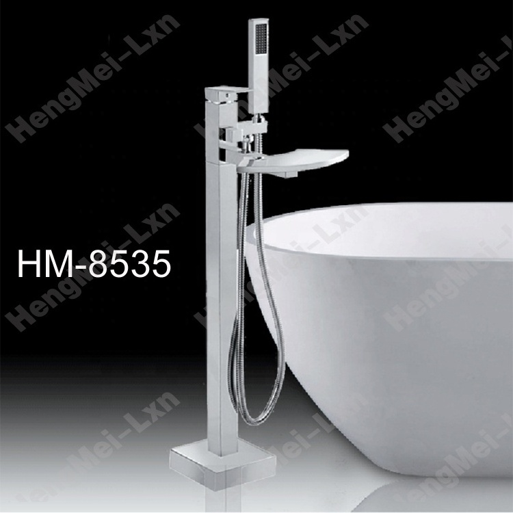 Bathroom faucet accessories brass chrome standing faucet high flow bath tub square waterfall faucet