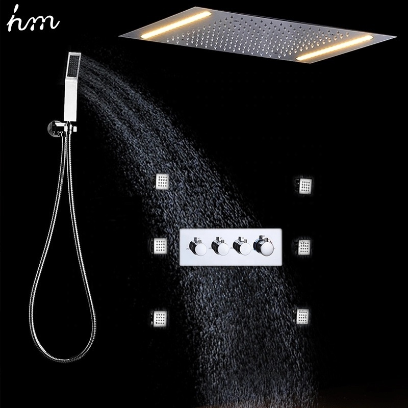 Luxury Rain LED Shower Set 360 x 500MM Embedded Ceiling Shower Faucet 3 Way Body Spray thermostatic Shower mixer