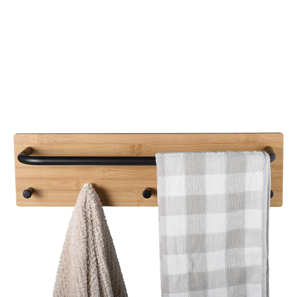 Wooden wall mounted  bathroom coat towel hook storage organizer rack