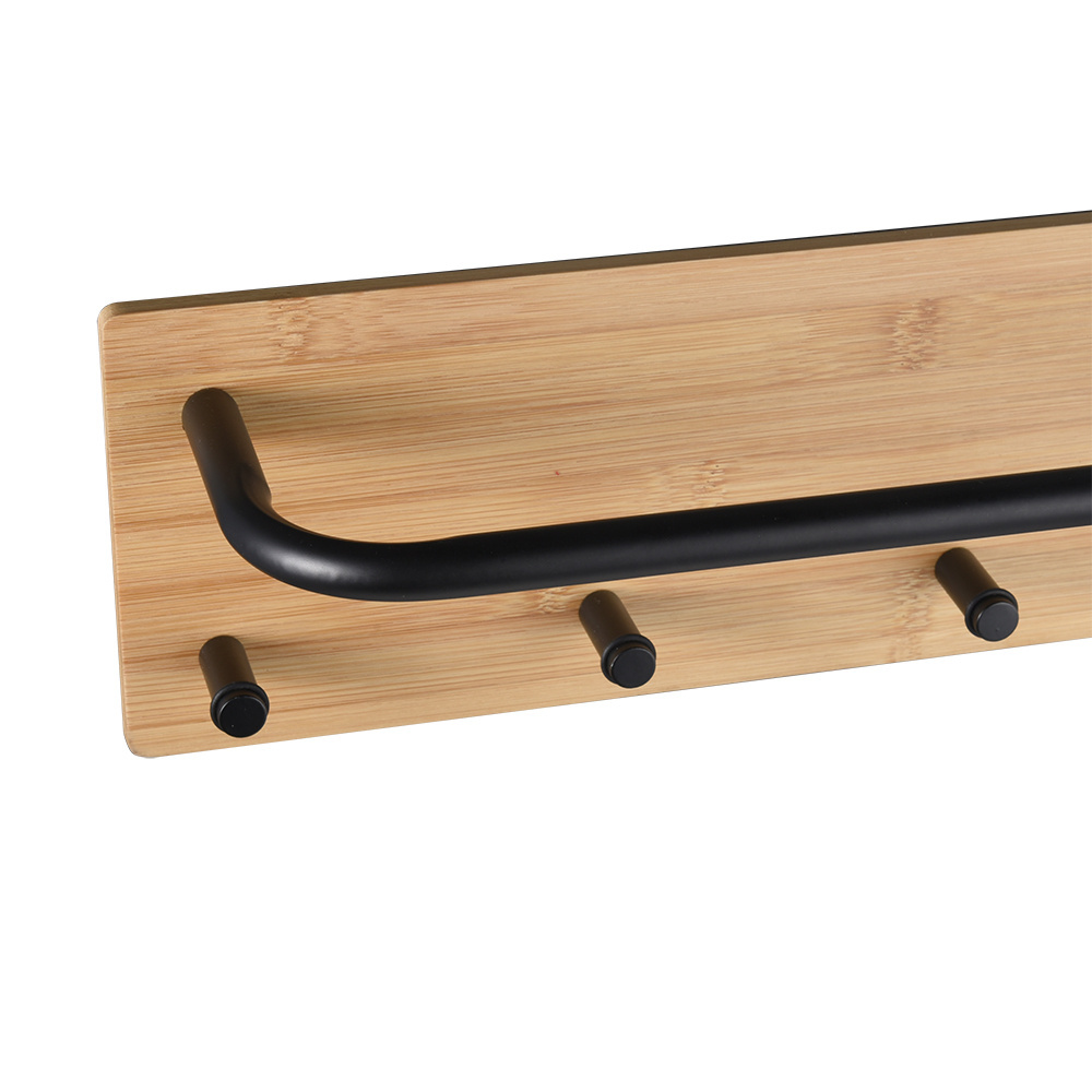 Wooden wall bathroom mounted towel rack holder with hanging hook