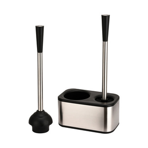 Bathroom stainless steel toilet brush and plunger combo set stand