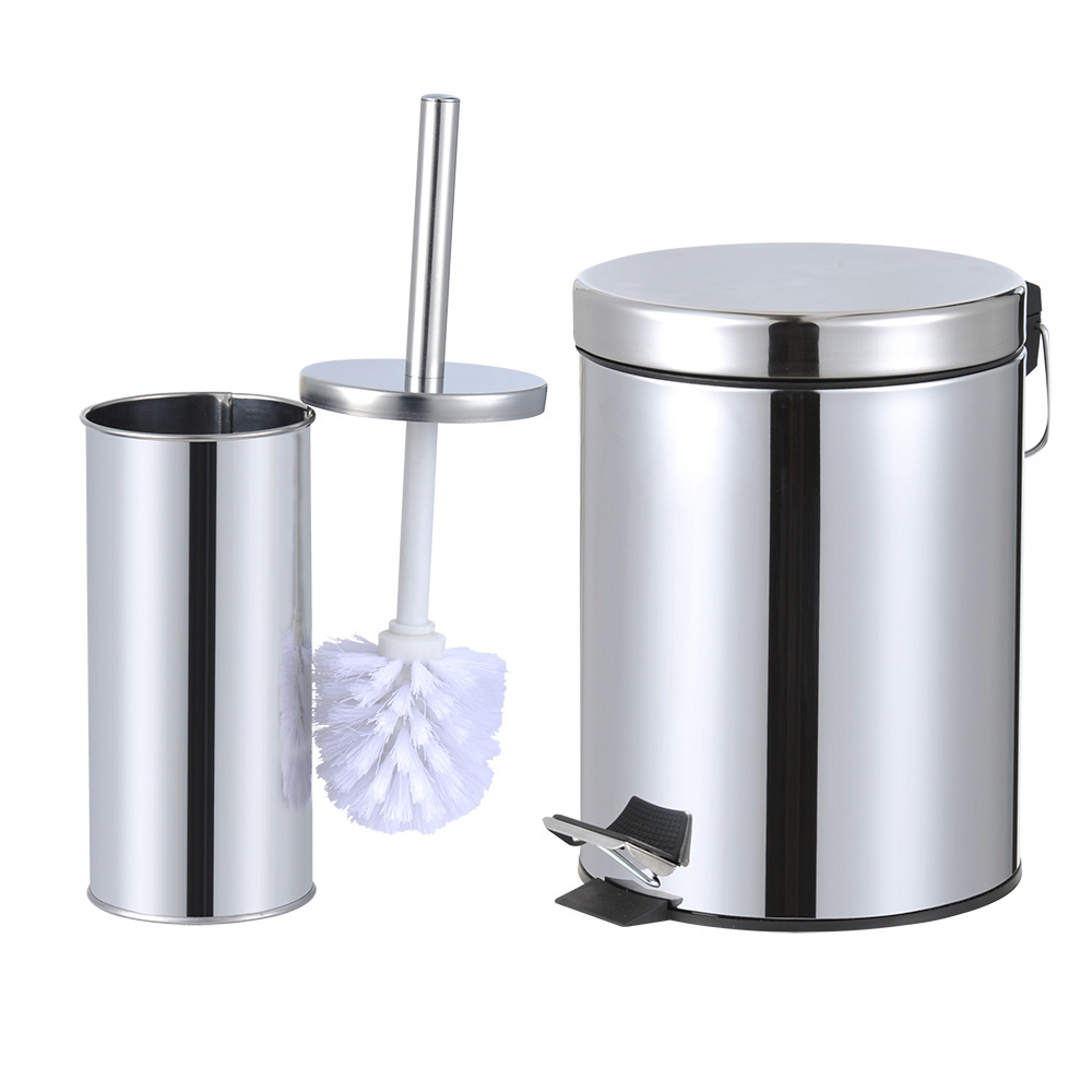 5 liter stainless steel classic trash can with toilet brush set holder