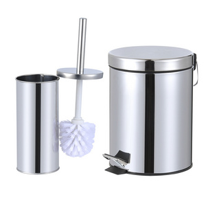 5 liter stainless steel classic trash can with toilet brush set holder