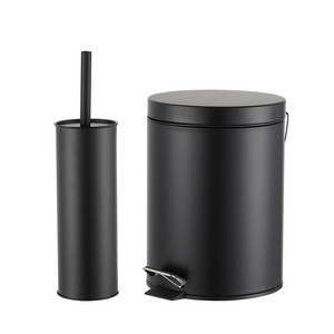 5L black slim garbage bin round trash can with toilet brush set