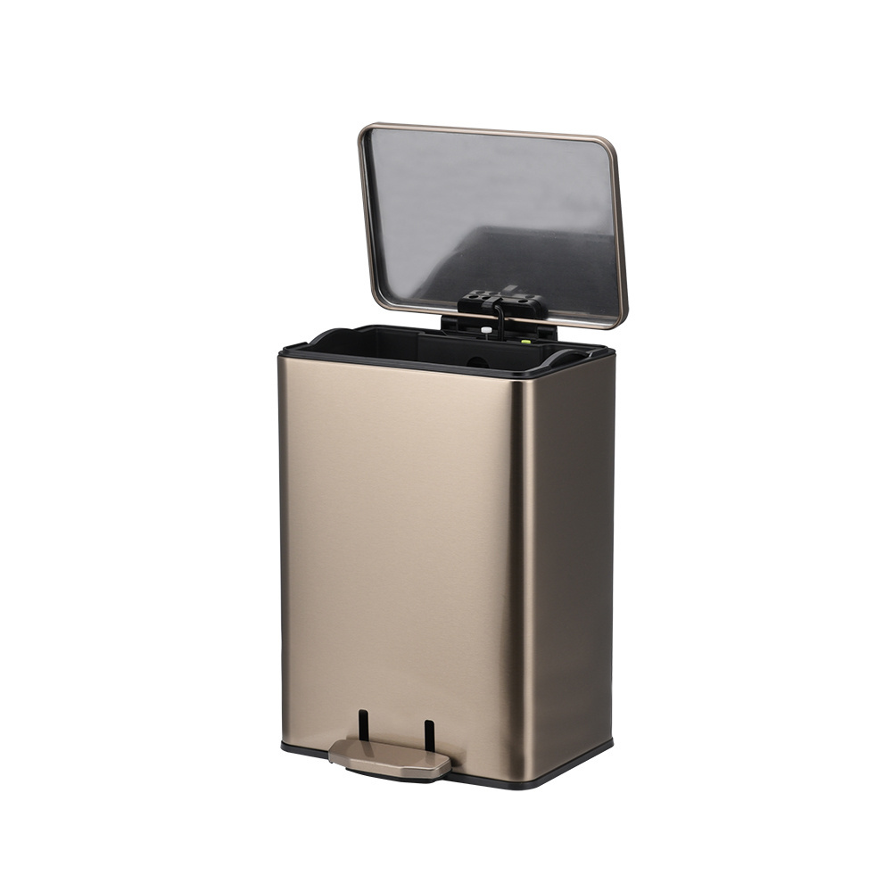 13 gallon stainless steel square trash can foot pedal bin gold