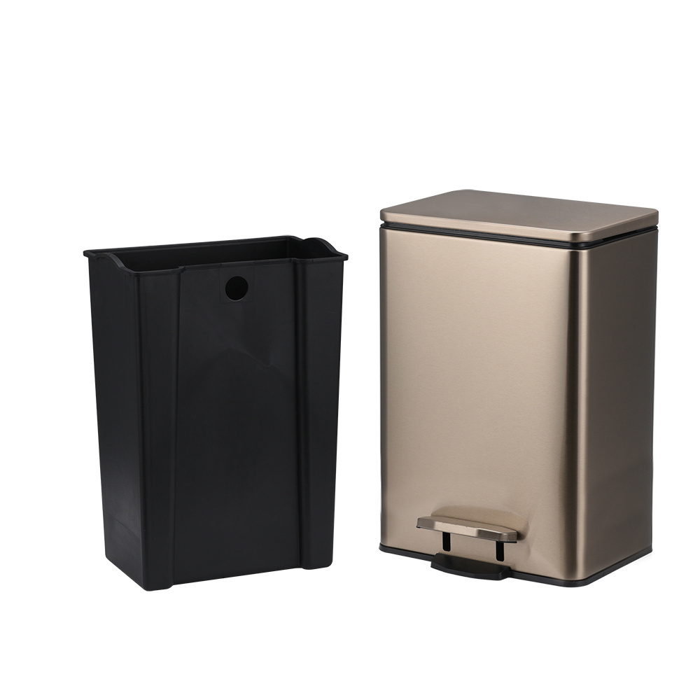 13 gallon stainless steel square trash can foot pedal bin gold