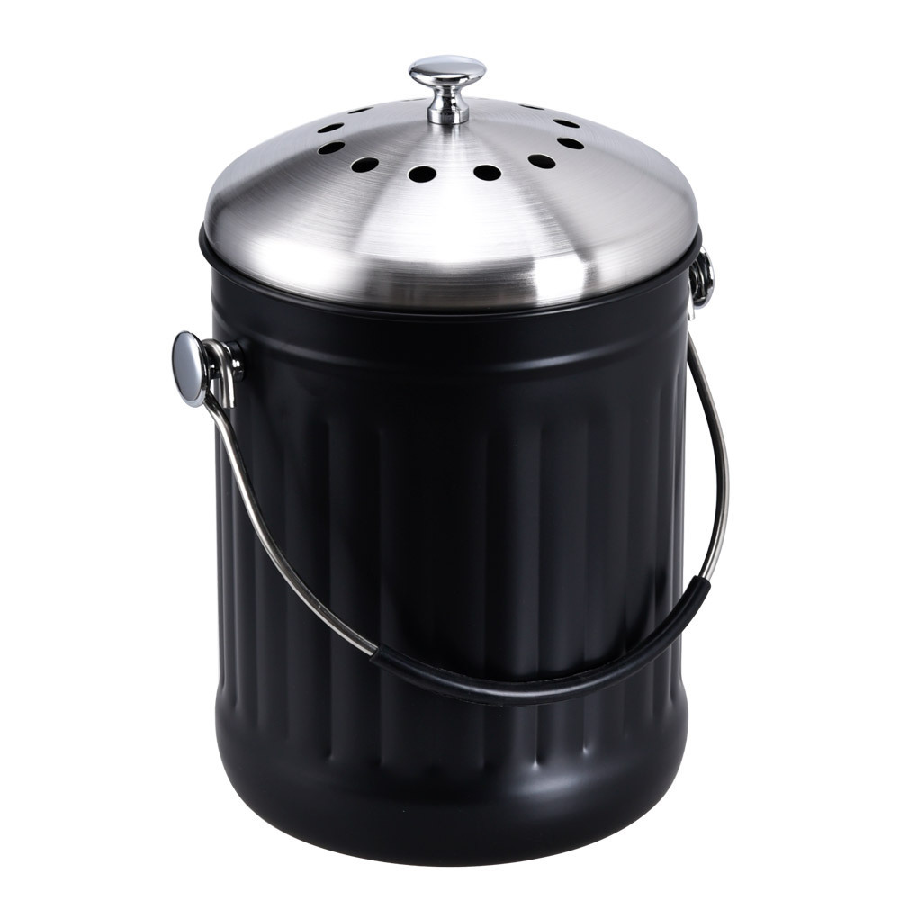 Factory supply stores 5l black stainless steel food compost bin for kitchen