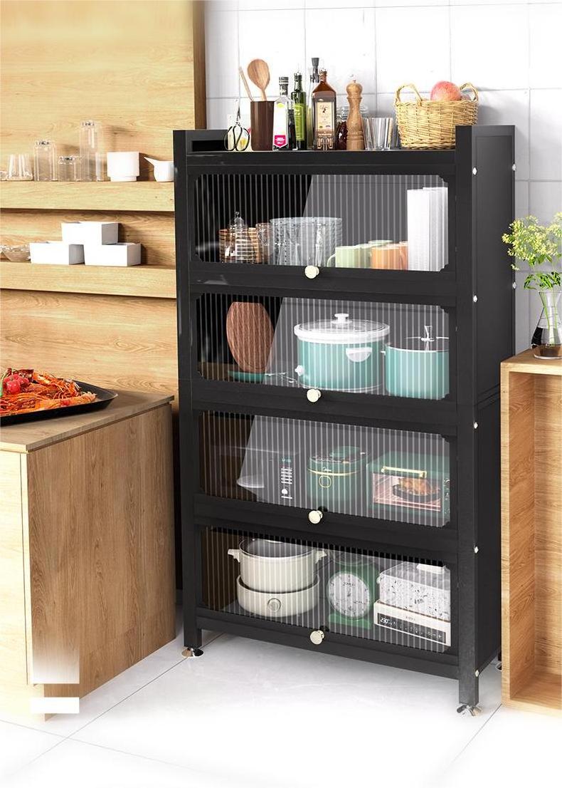 5 Tier Pantry Kitchen Dining Room Living Room Standing Rectangular Rack with Flip Door Cabinet Microwave Rack Storage Rack