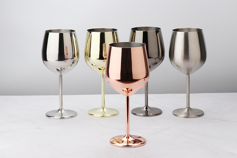 Silver Stainless Steel Wine Glasses Set of 2 Stemmed Goblets Gold Rose Gold Goblets