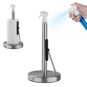 One-Handed Operation Stainless Steel Countertop Paper Towel Holder Kitchen Paper Towels Holder With Spray Bottle