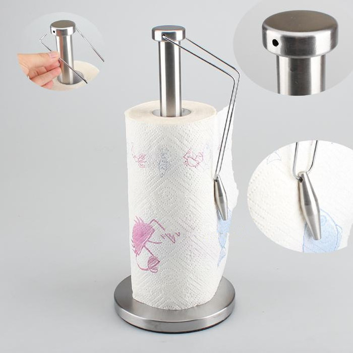 Kitchen Bathroom Countertop Silver Paper Towel Holder Stainless Steel Paper Towel Dispenser Standing Holder