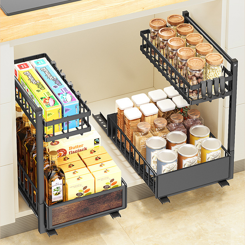 2-Tier Slide Out Sliding Shelf Under Cabinet Storage Under Kitchen Bathroom Sink Organizers Shelf