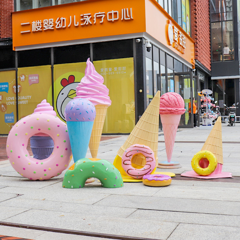 Fiberglass Resin Crafts Fiberglass Candy Donuts Ice Cream Cone Ice Cream Cone Statue For Store Display Decor for sale