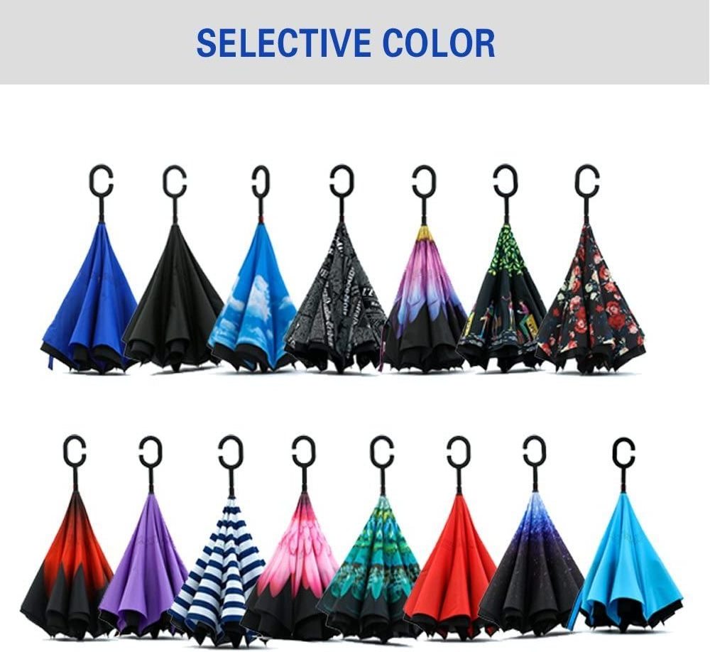 Inverted Reverse Upside Down Umbrella with C-Shaped Handle, Anti-UV Waterproof Windproof Rain Umbrella for Women and Men.