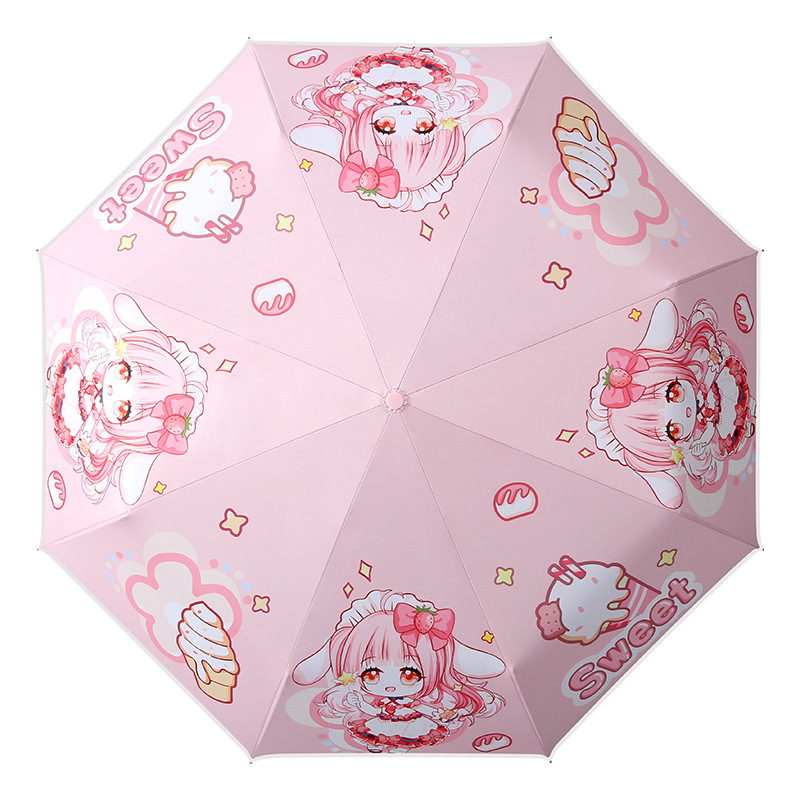 Creative cartoon ice cream girl fully automatic anti rebound safe folding children's gift umbrella