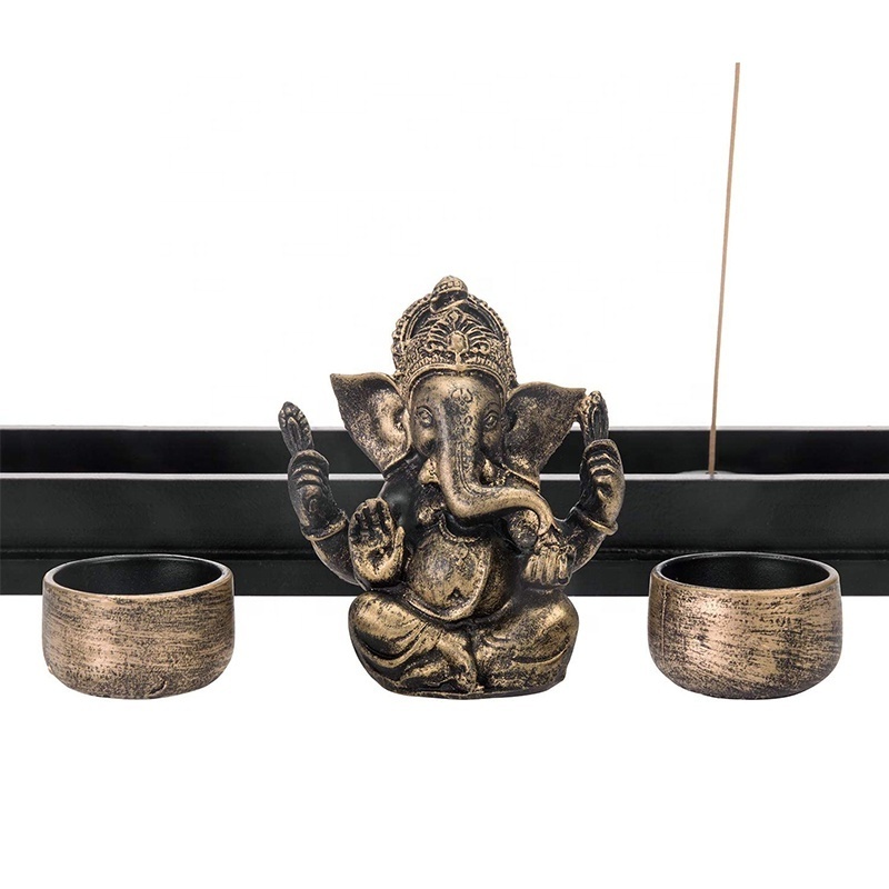 Hot home decoration display tea light candle holder incense stick burner mini zen garden with Indian god Ganesha statue