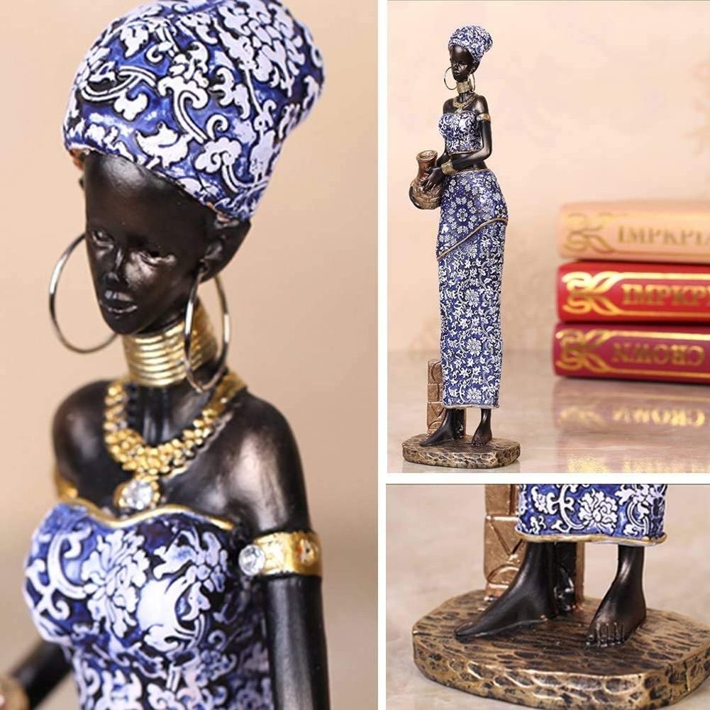 Creative Art Sculptures African Lady Figurine Sculpture Home Decoration for Home Decor Collection Resin Love Europe Artificial