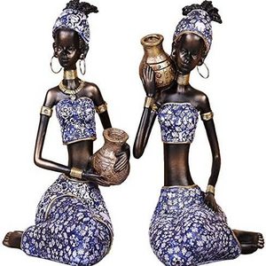 Creative Art Sculptures African Lady Figurine Sculpture Home Decoration for Home Decor Collection Resin Love Europe Artificial