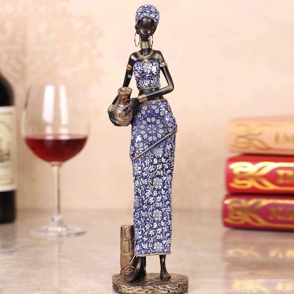 Creative Art Sculptures African Lady Figurine Sculpture Home Decoration for Home Decor Collection Resin Love Europe Artificial