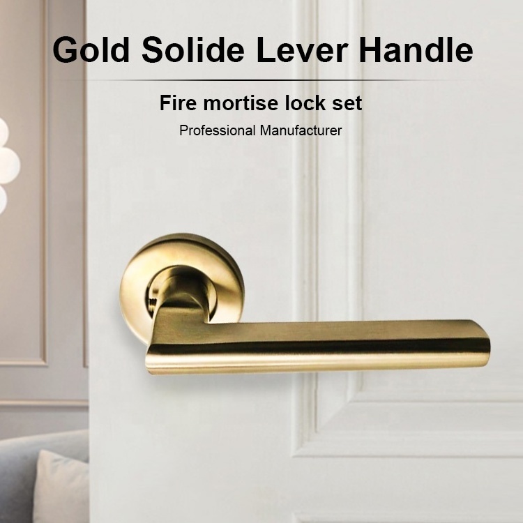 Door Lock Handle Gold Solid Stainless Steel Lever Handle Interior Bedroom Door Handle Fire Mortise Lock Set For Wooden Door